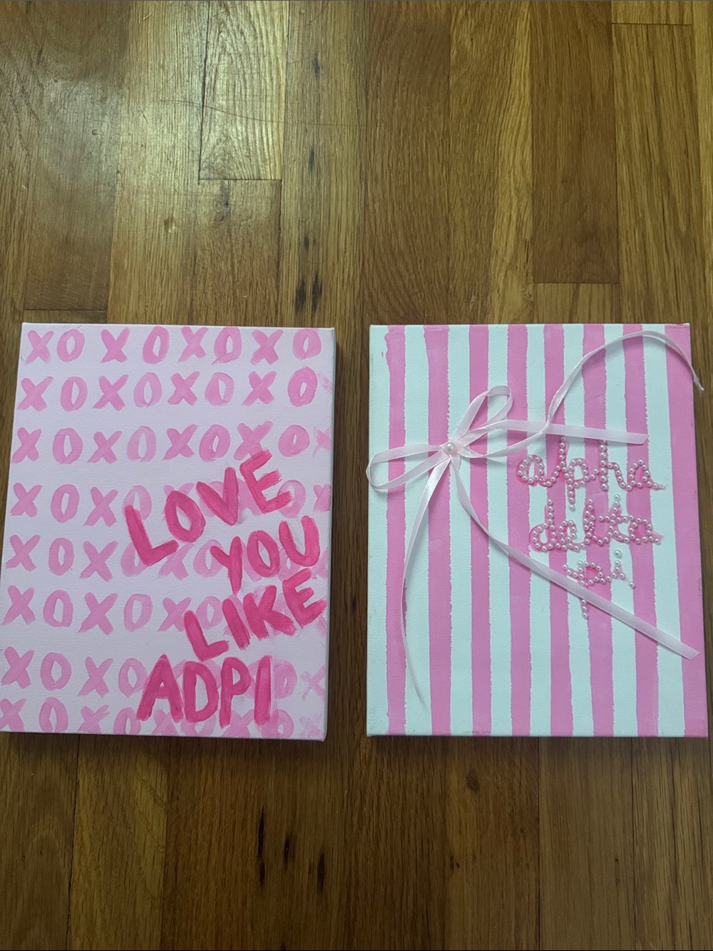 ADPi Sorority Pink Hand-Painted XOXO & Striped Canvas Pair
